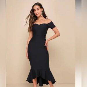 Lulu's Black Off-Shoulder Midi Dress -Worn Once!